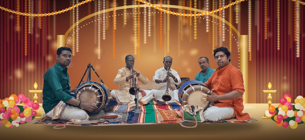 Rajamelam group with two Nadaswaram and two Thavil players performing